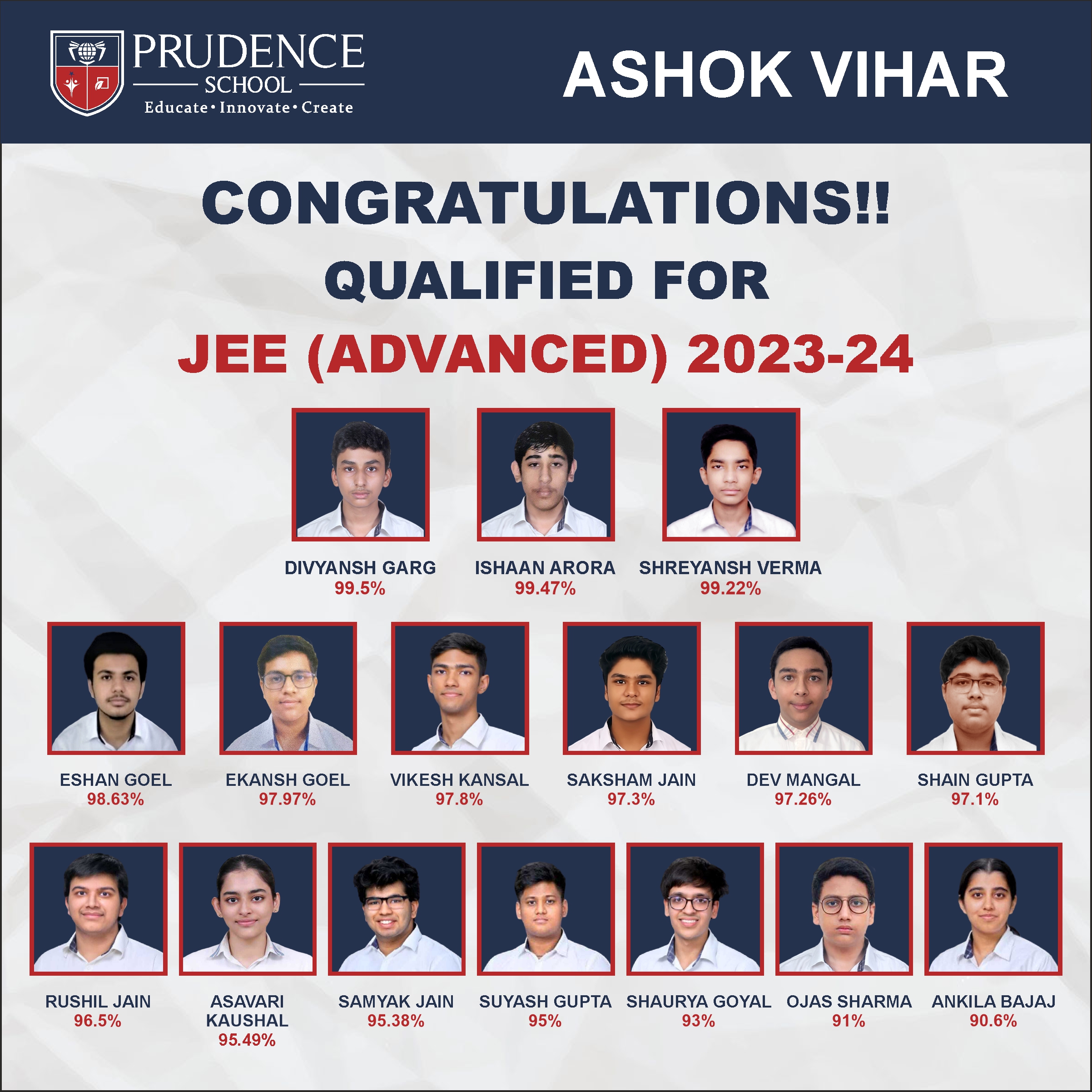 JEE MAIN Toppers 2023-24 Ashok Vihar